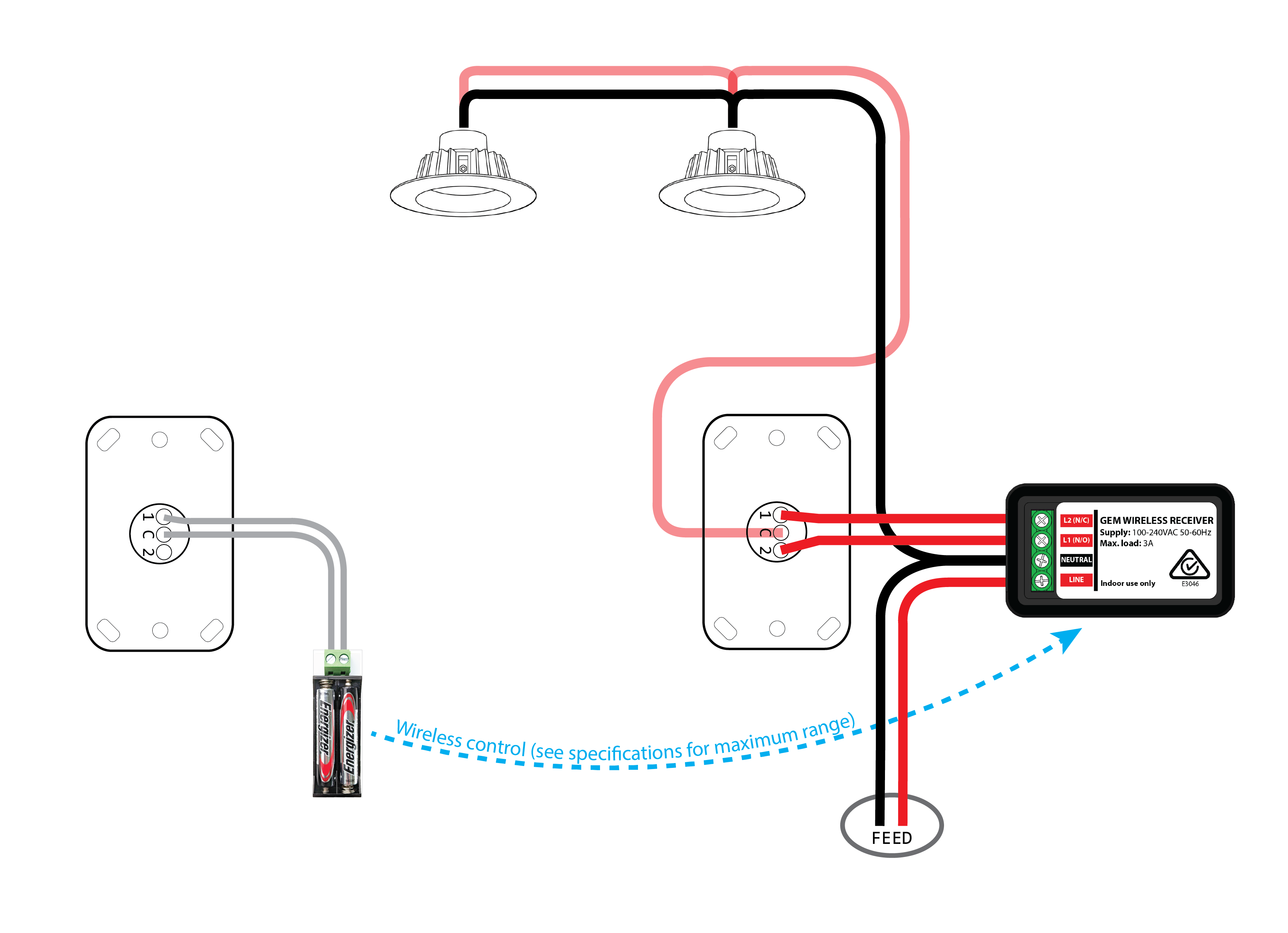Two-way control with an existing switch — original GEM wiring diagram